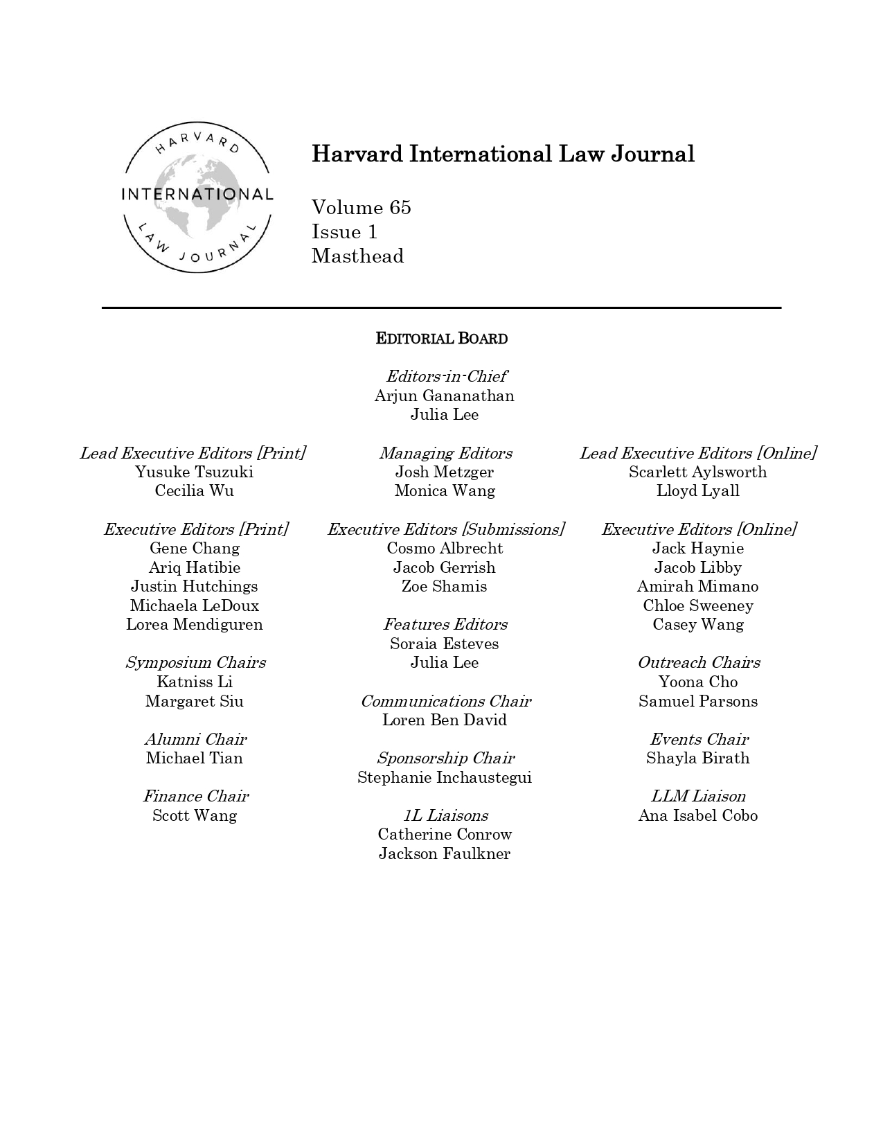 harvard law review masthead 2024 pdf