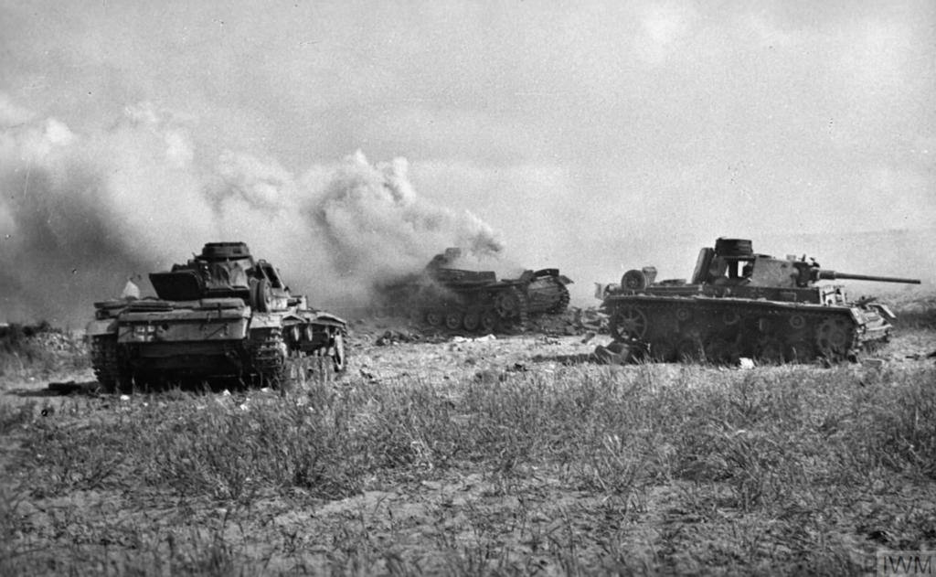 Black and white Photo of tanks